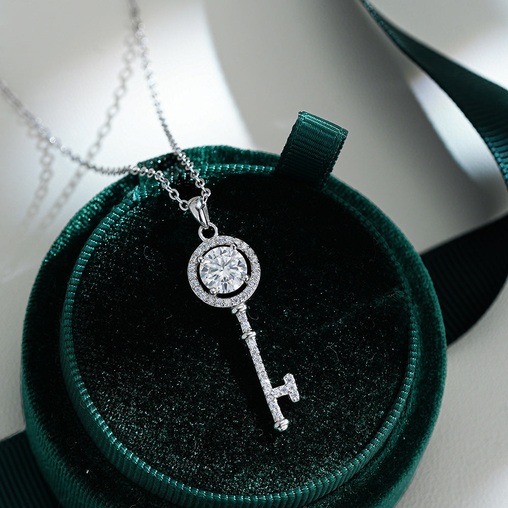 Elegant Sterling Silver Moissanite Key Pendant Necklace