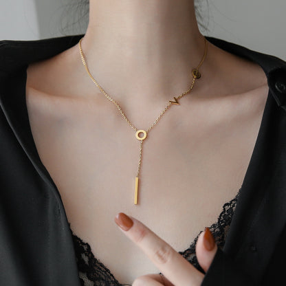 Women's Stainless Steel Love Y Shaped Necklace Circle Lariat Necklace