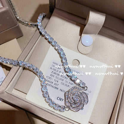 Handcrafted Sparkling Rose Flower Jewelry Set - Necklace, Ring, and Earrings