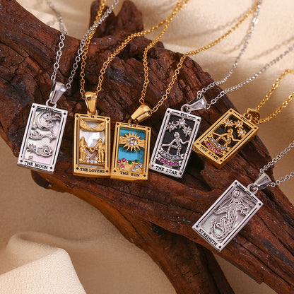 Fashion Stainless Steel 18K Gold Plated Retro Original Design Tarot Card Necklace