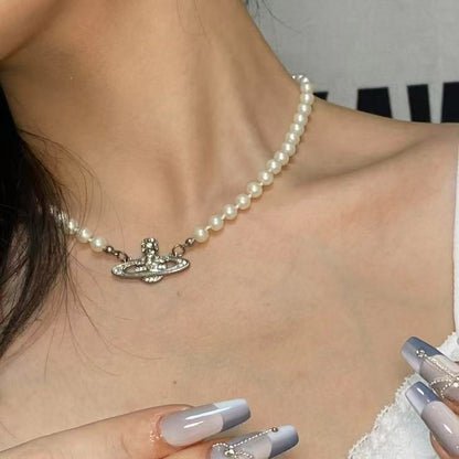 Stunning Crystal-Encrusted Orb Pendant Necklace with Pearl Chain