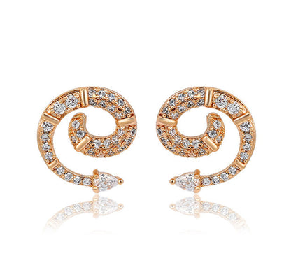 Snake Stud Earrings 18K Gold Plated Cubic Zirconia Earrings