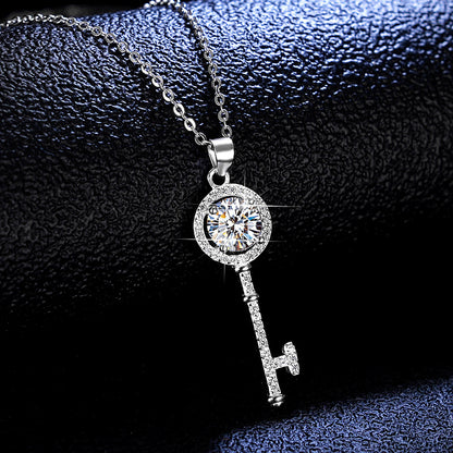Elegant Sterling Silver Moissanite Key Pendant Necklace