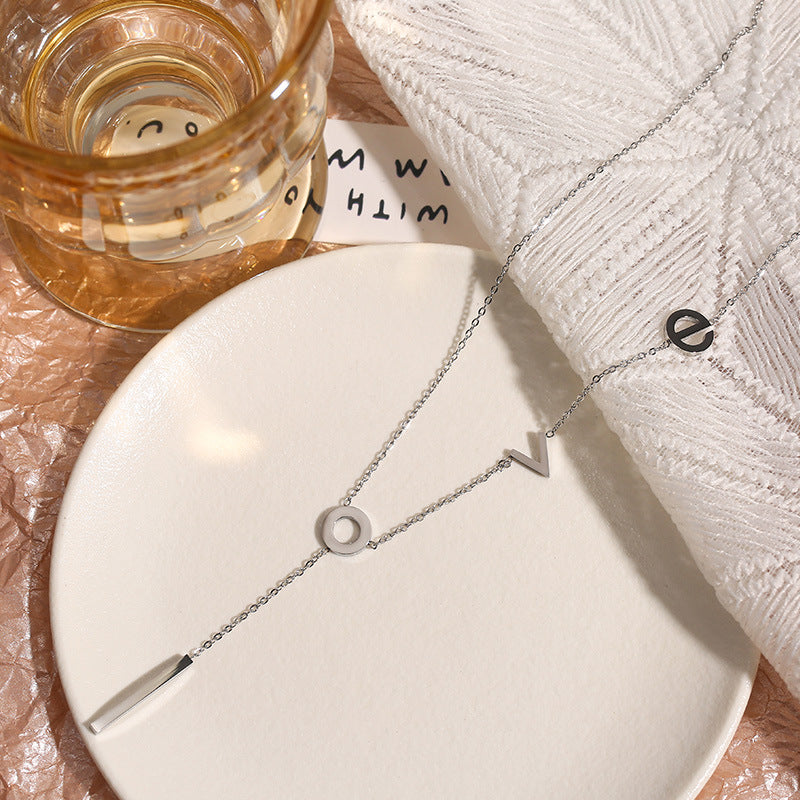 Women's Stainless Steel Love Y Shaped Necklace Circle Lariat Necklace