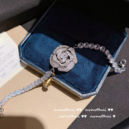 Handcrafted Sparkling Rose Flower Jewelry Set - Necklace, Ring, and Earrings