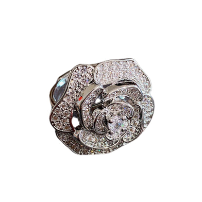 Handcrafted Sparkling Rose Flower Jewelry Set - Necklace, Ring, and Earrings