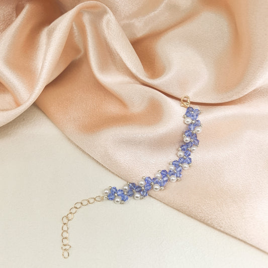 Handcrafted Blue Crystal and Pearl Bracelet