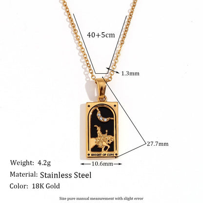 Fashion Stainless Steel 18K Gold Plated Retro Original Design Tarot Card Necklace