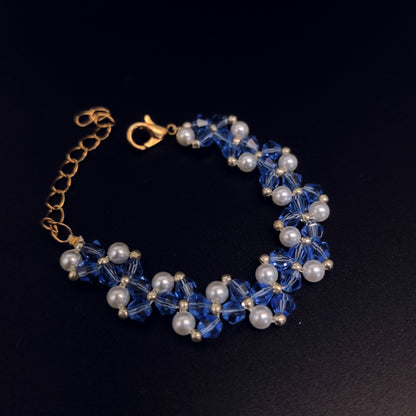 Handcrafted Blue Crystal and Pearl Bracelet