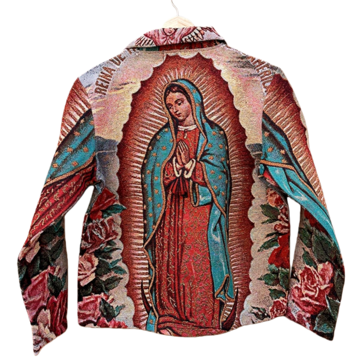 Virgin Mary Tapestry Zip Jacket – Woven Jacquard Religious Art Jacket