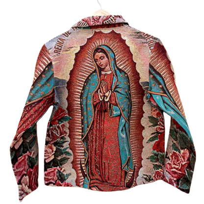 Virgin Mary Tapestry Zip Jacket – Woven Jacquard Religious Art Jacket