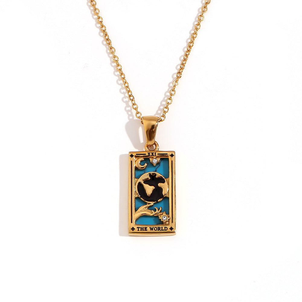 Fashion Stainless Steel 18K Gold Plated Retro Original Design Tarot Card Necklace