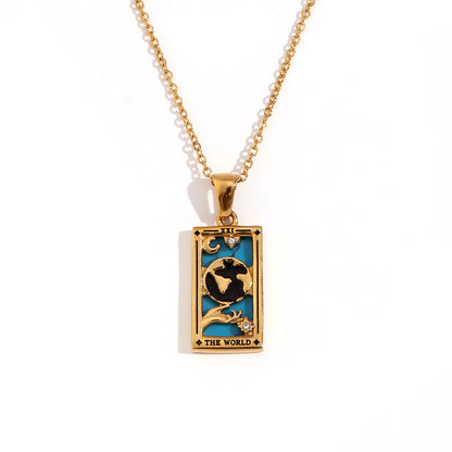 Fashion Stainless Steel 18K Gold Plated Retro Original Design Tarot Card Necklace