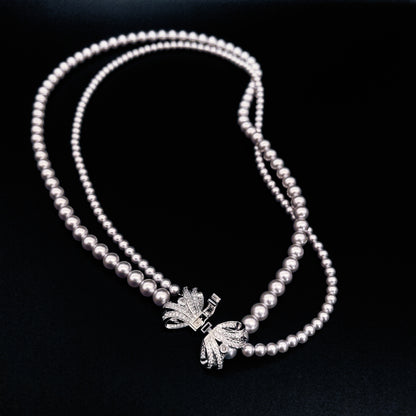 Handmade Chic Bow Embellished Double Strand Simulated Pearl Necklace