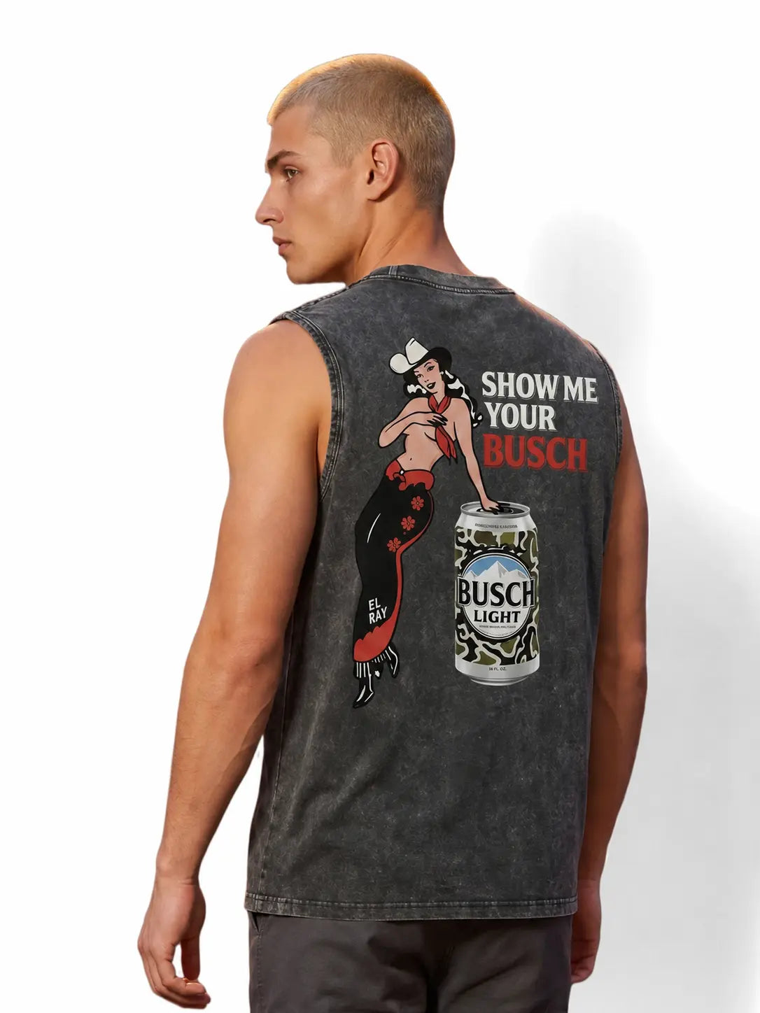 Vintage Busch Light Graphic Tank Top – Washed Cotton Sleeveless Beer Shirt