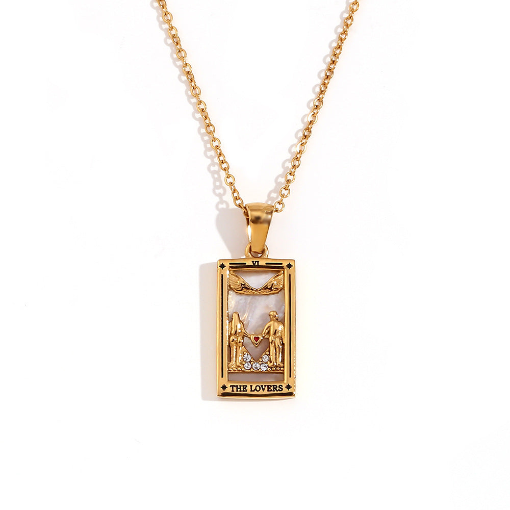 Fashion Stainless Steel 18K Gold Plated Retro Original Design Tarot Card Necklace