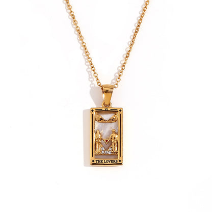 Fashion Stainless Steel 18K Gold Plated Retro Original Design Tarot Card Necklace