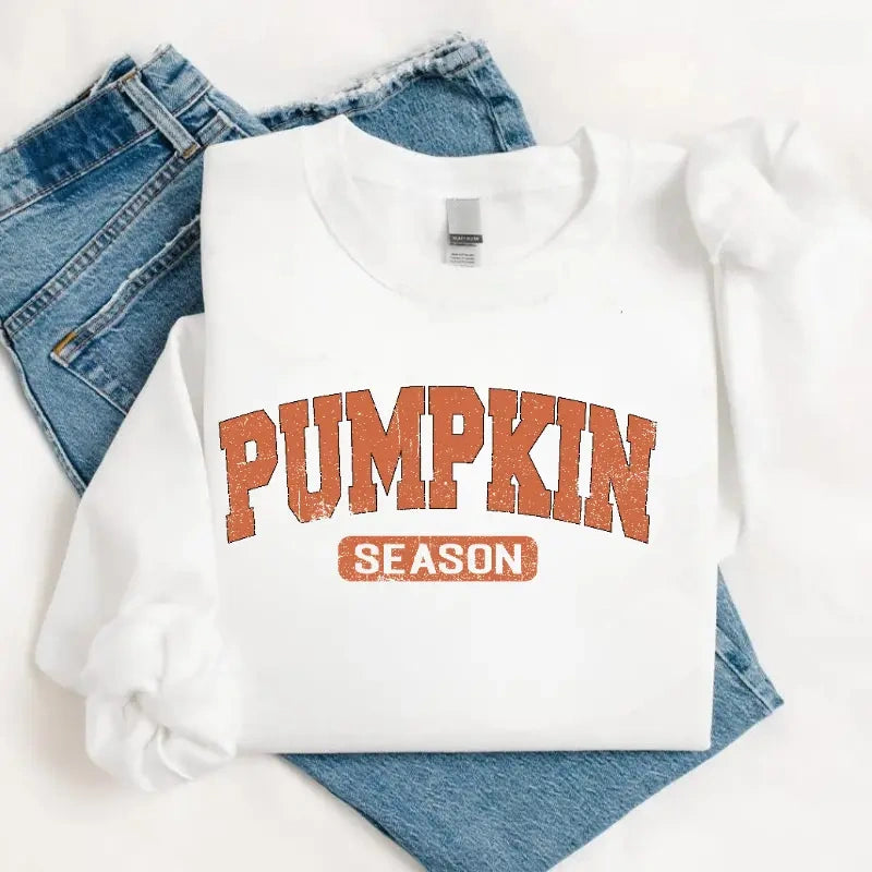 Women's Vintage Pumpkin Season Graphic Crewneck Sweatshirt, Retro Fall Long Sleeve Pullover