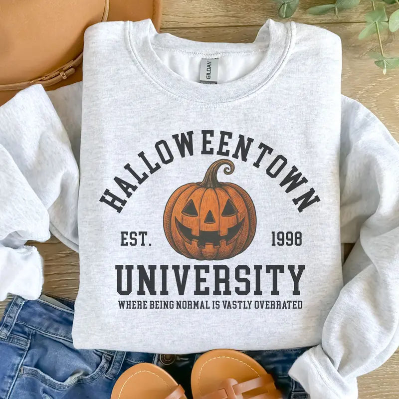 Halloween Town University Vintage Sweatshirt – Spooky Season Graphic Pullover