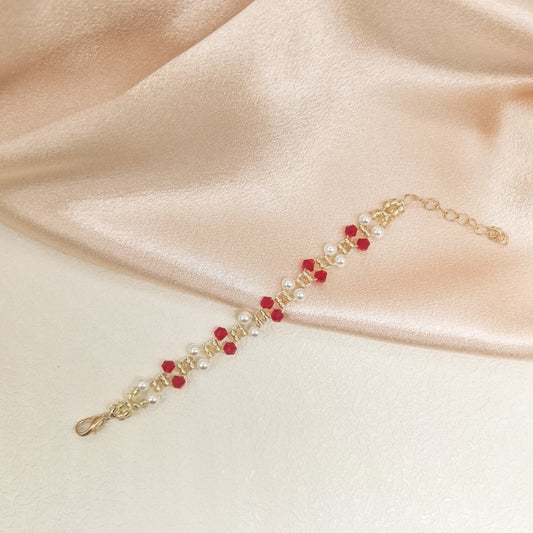 Chic Red Crystal and Pearl Bracelet