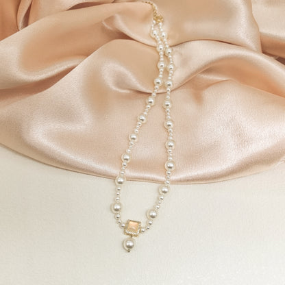 Pearl Bracelet with Square Crystal Pendant
