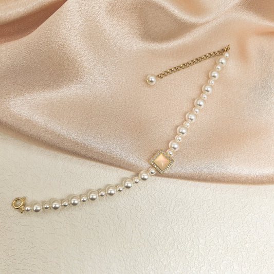 Pearl Bracelet with Square Crystal Pendant