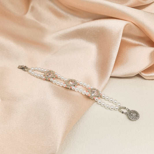 Handcrafted Pearl and Crystal Bracelet with Intricate Beadwork