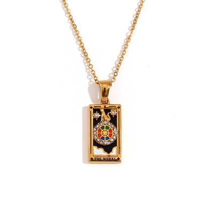 Fashion Stainless Steel 18K Gold Plated Retro Original Design Tarot Card Necklace