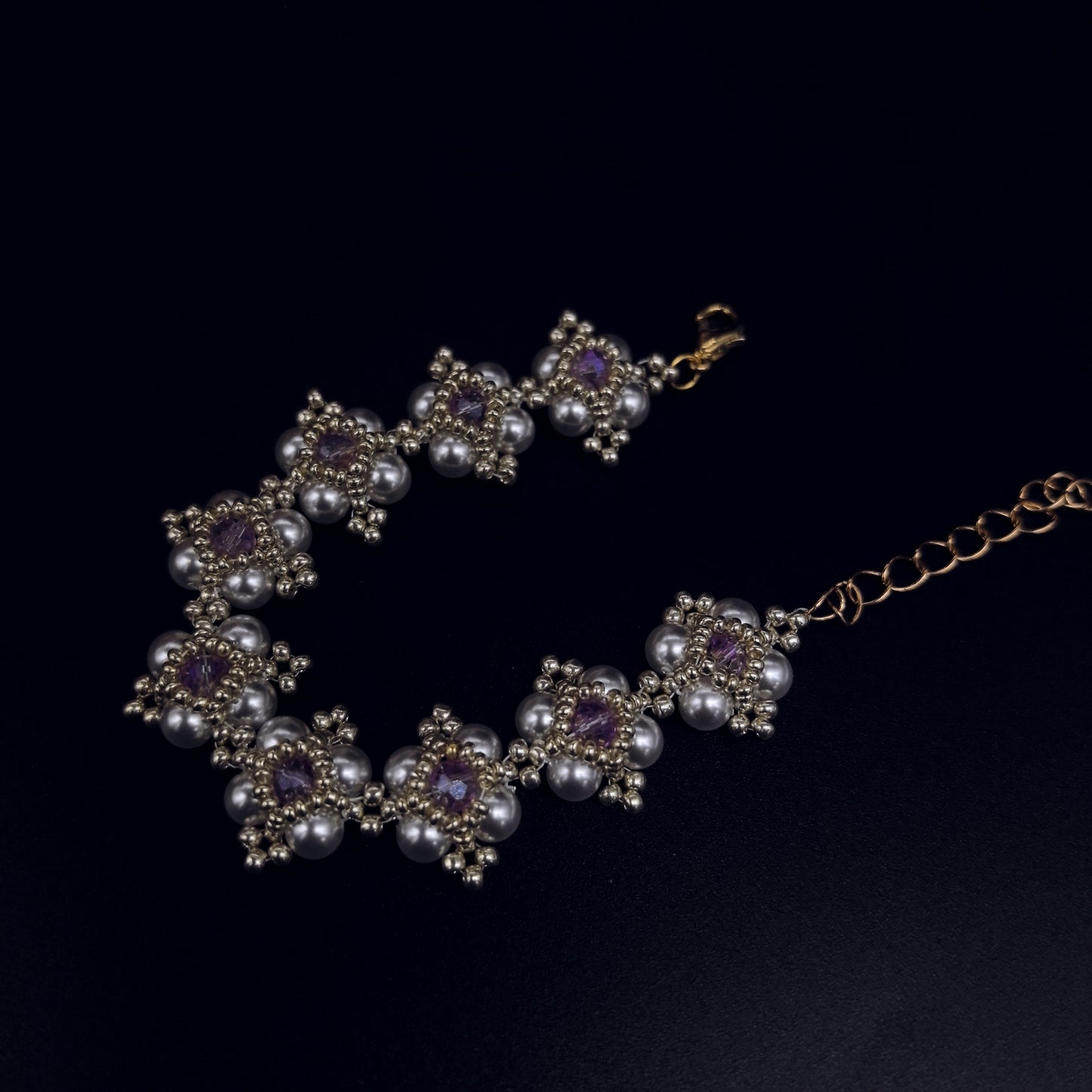 Elegant Floral Pearl and Amethyst Bracelet