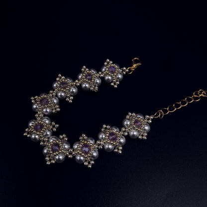 Elegant Floral Pearl and Amethyst Bracelet