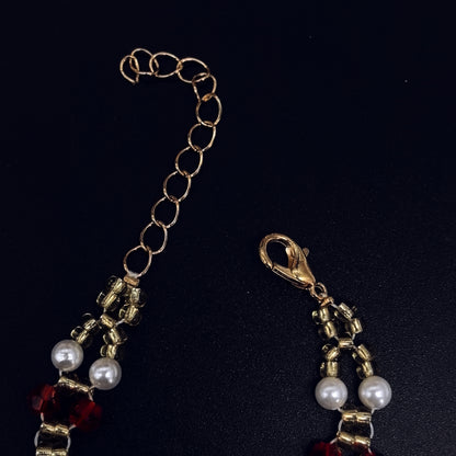Chic Red Crystal and Pearl Bracelet