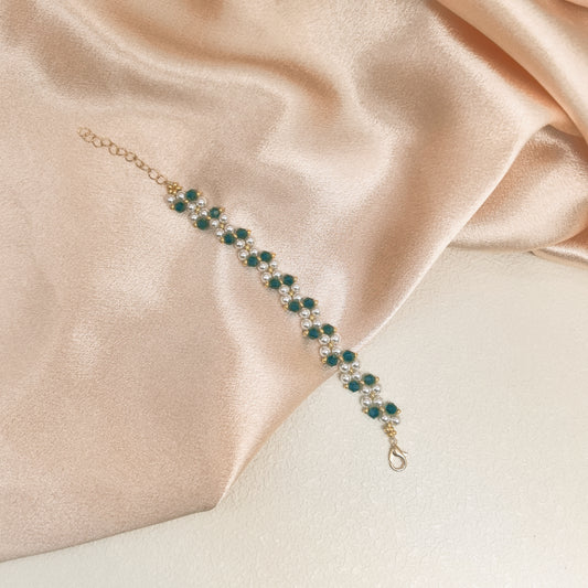Teal Bead and Artistic Pearl Retro Bracelet