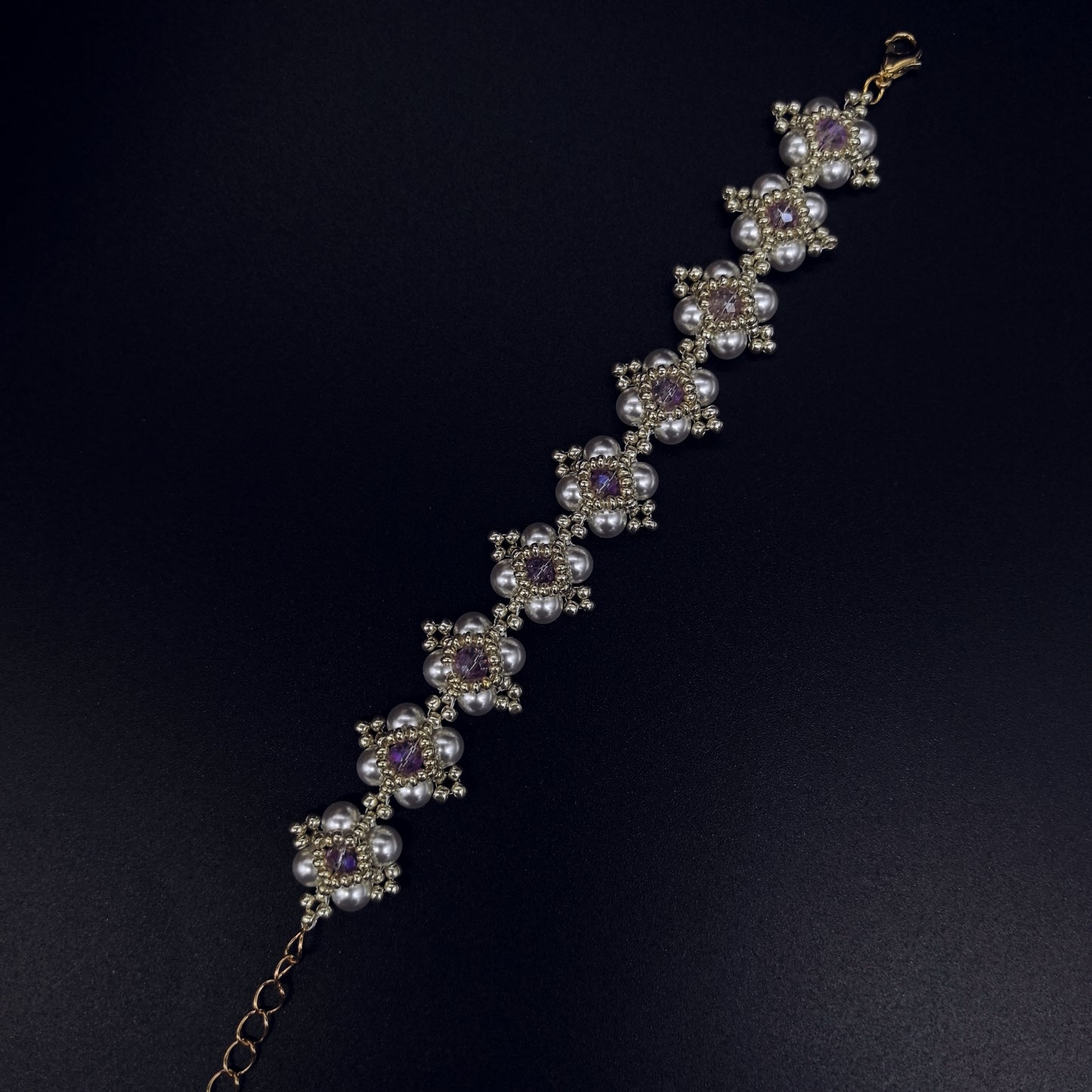 Elegant Floral Pearl and Amethyst Bracelet