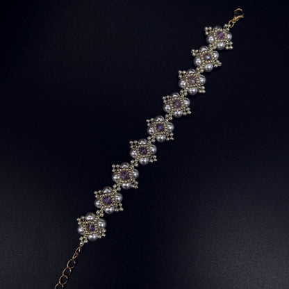 Elegant Floral Pearl and Amethyst Bracelet
