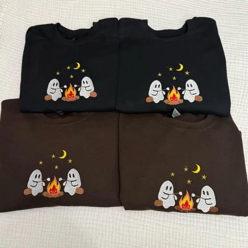 Cute Ghost Campfire Embroidered Sweatshirt