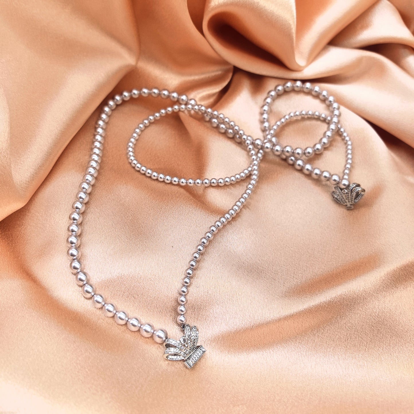 Handmade Chic Bow Embellished Double Strand Simulated Pearl Necklace