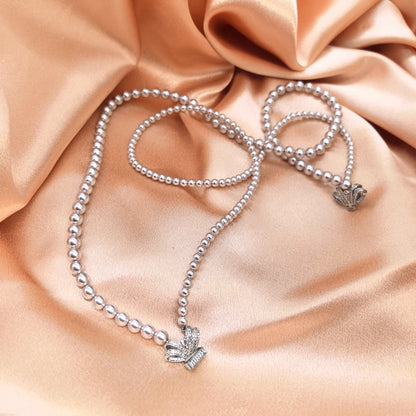 Handmade Chic Bow Embellished Double Strand Simulated Pearl Necklace