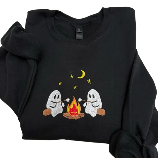 Cute Ghost Campfire Embroidered Sweatshirt