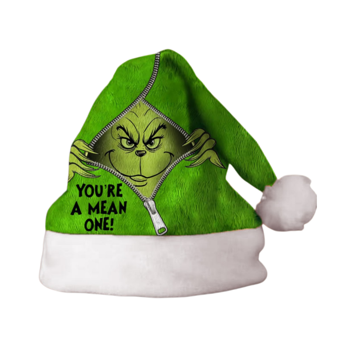 Grumpy Green Christmas Santa Hat – Funny Holiday Character Fleece Hat