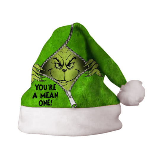 Grumpy Green Christmas Santa Hat – Funny Holiday Character Fleece Hat