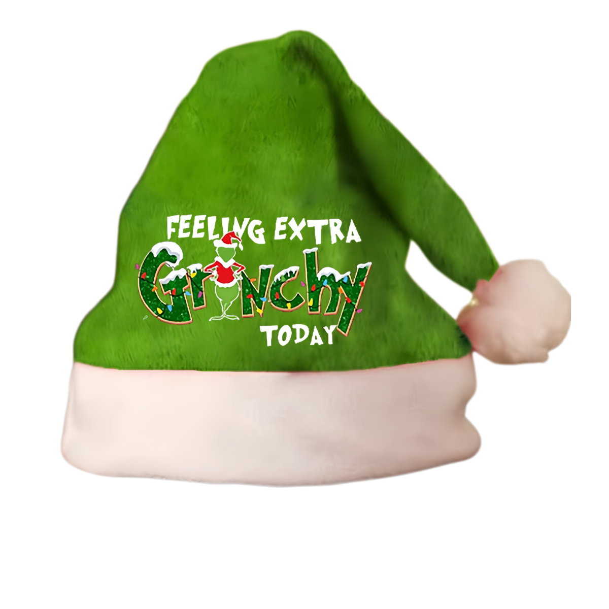 Grumpy Green Christmas Santa Hat – Funny Holiday Character Fleece Hat
