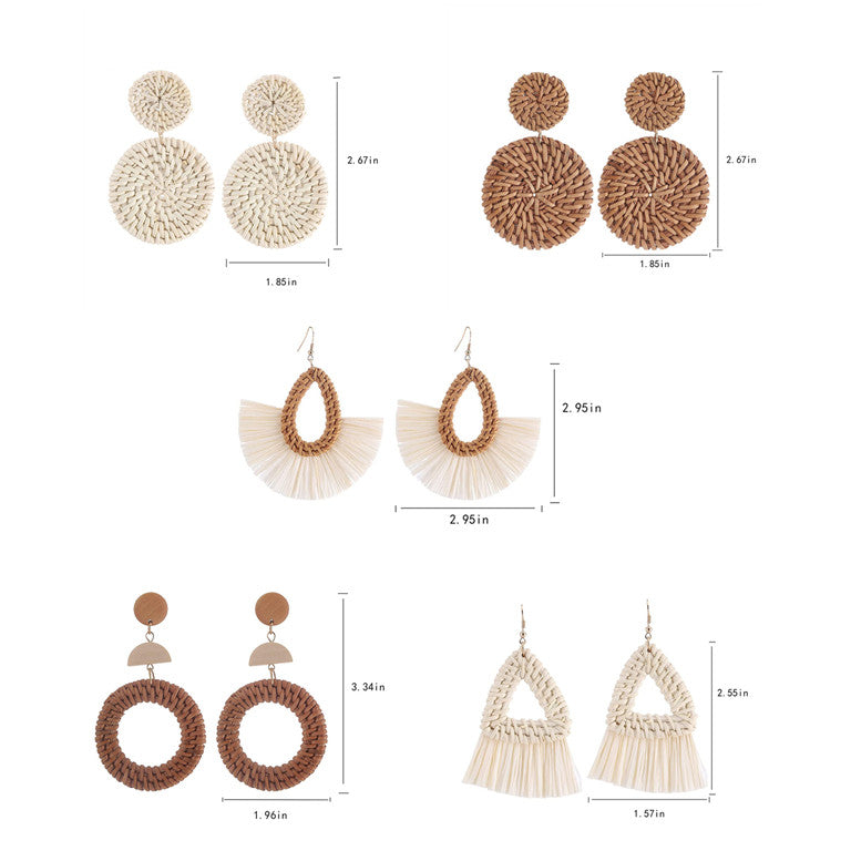 Bohemian Resort Earrings Boho Rattan Earrings Handmade Travel Drop Dangle Earrings
