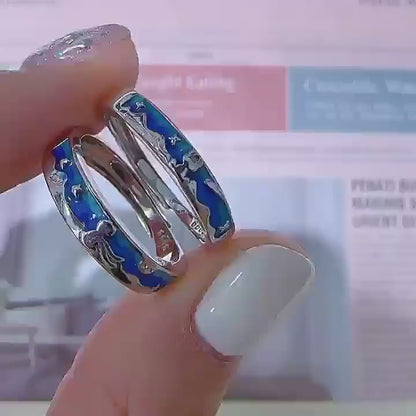 The Little Prince and Fox S925 Sterling Silver Couple Finger Ring Enamel