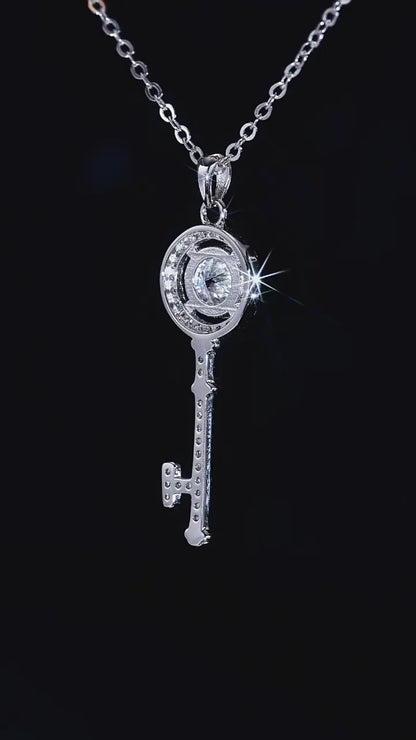 Elegant Sterling Silver Moissanite Key Pendant Necklace