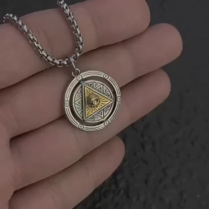 Eye of providence All-seeing Eye Hexagram Punk Spinning Coin Necklace