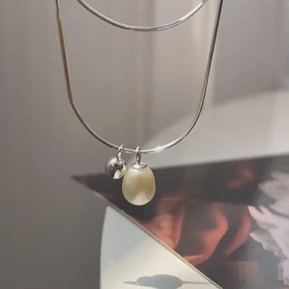 S925 Pearl Layered Pendant Necklace Choker Snake Chain Necklace