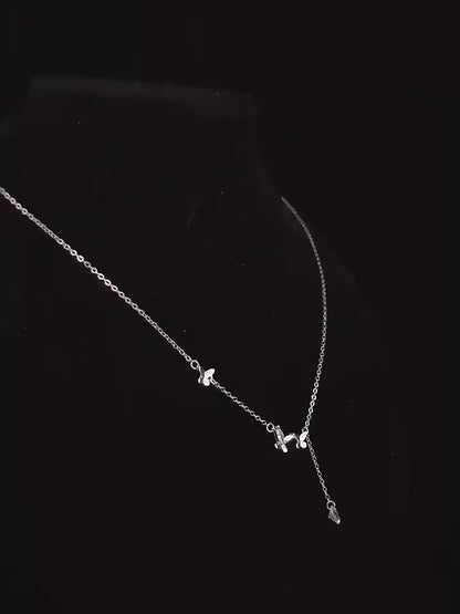 S925 Silver Triple Butterfly Layered Y Adjustable Chain Necklace