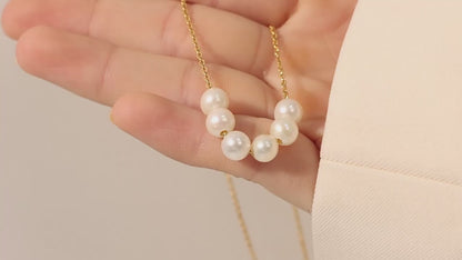 Gold Freshwater Pearl Necklace 6 Pearl Bar Necklace