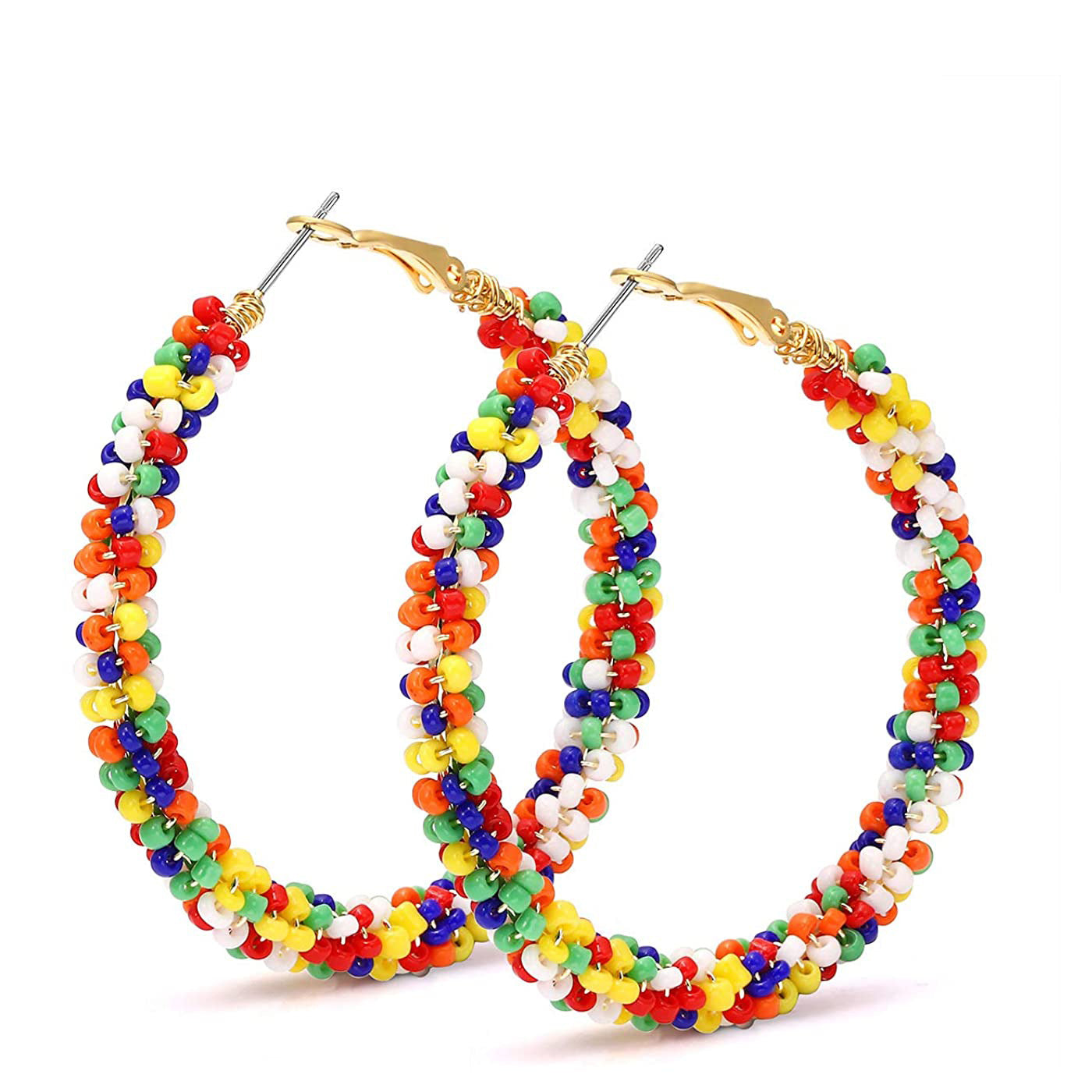Boho Beads Earrings Handmade Colorful Beads Circle Round Hoop Earrings