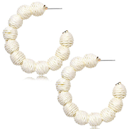 Bohemian Beach Resort Wicker Braid Earrings Rattan Ball Hoop Earrings